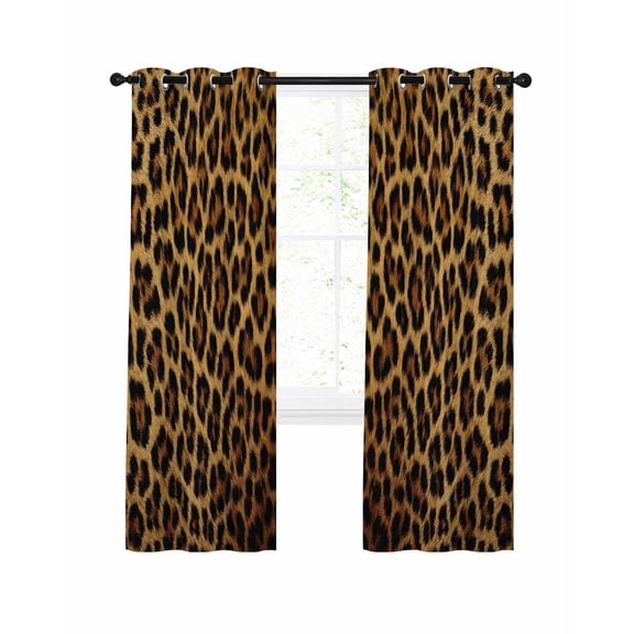 Brown Leopard Print Blackout Curtains 54 Inches Long for Bedroom, Classic Abstract Animal Patterned Thermal Insulated Room Darkening Black Out Window Curtain Panels Grommet Drapes for Living Room