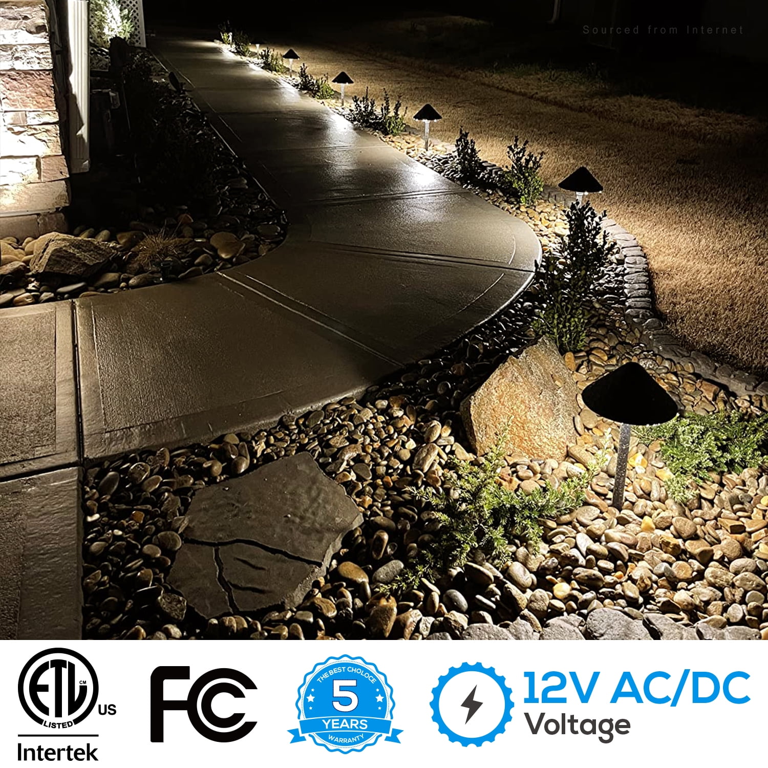 LEONLITE 12-Pack Low Voltage Pathway Lights, 5W 200LM 12-24V Wired LED  Landscape Lighting for Yard Backyard Sidewalk, ETL Listed Waterproof Path