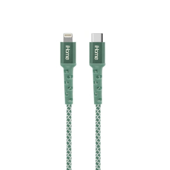 iHome Durastrain 6ft Lightning to USB Type-C Cable - Green