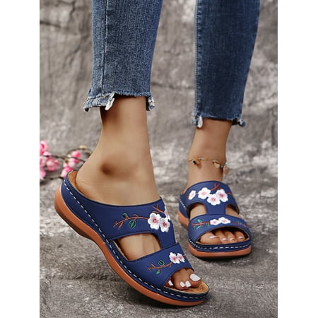 

XWQYRG Sandals Women Platform Embroidered Flowers Wedge Slippers Fashion Ladies Flat Flower Slippers Roman Style Spring And Summer Sandals Womens Sandals