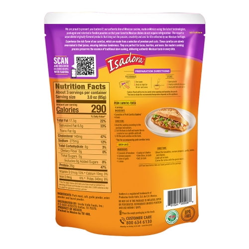 (8 pack) Isadora Pork Carnitas 8.8 oz