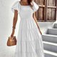 thumbnail image 1 of Vestido Plisado De Mujer Vestido plisado de mujer con mangas abullonadas, vestido de columpio grande fruncido para fiesta (blanco M) Ygjytge para Mujer Blanco T L, 1 of 5