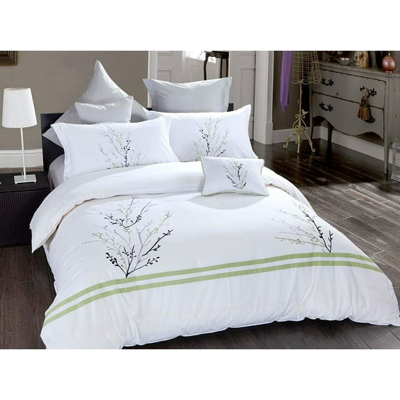 Legacy Decor 7 Pcs Poly Cotton Duvet Cover Bedding Set Floral Design Embroidery 86"x88" Full Size
