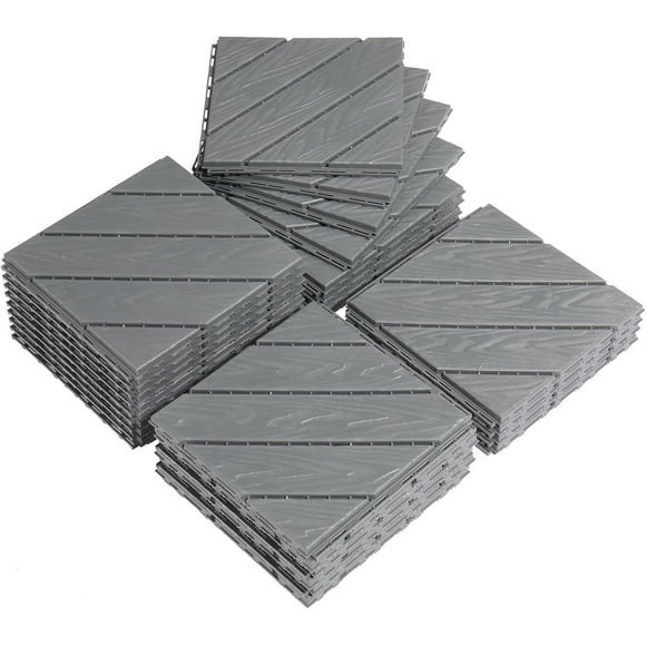 27pcs High Strength PE Plastic Interlocking Deck Tiles, Thickened Deck Tiles, Twill, 12 x 12 Inch Waterproof Outdoor Flooring for Porch, Poolside, Balcony, Backyard, Dark Grey