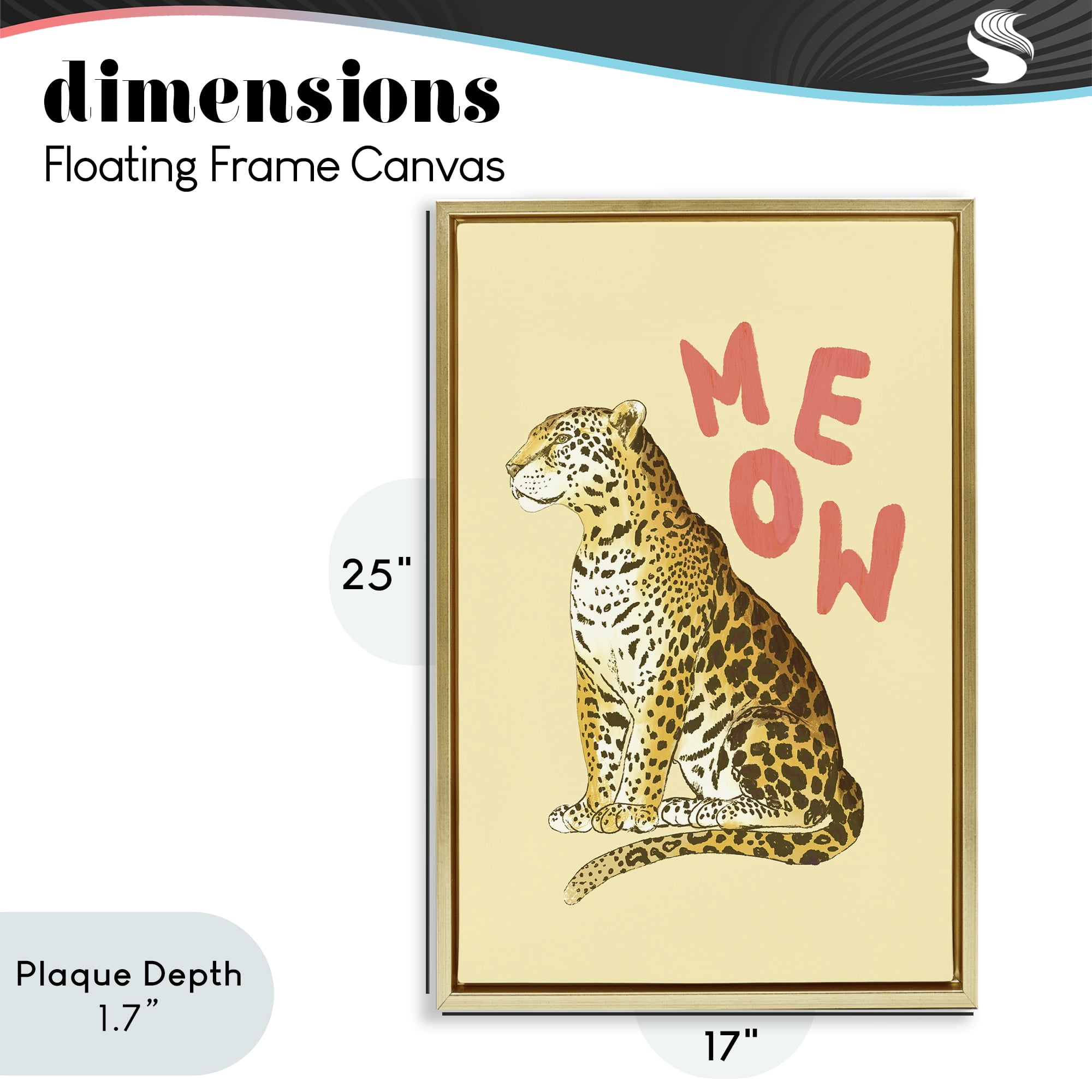Stupell Industries Meow Leopard on Yellow Gold Framed Floater Canvas Wall Art, design by Florentina Dolci