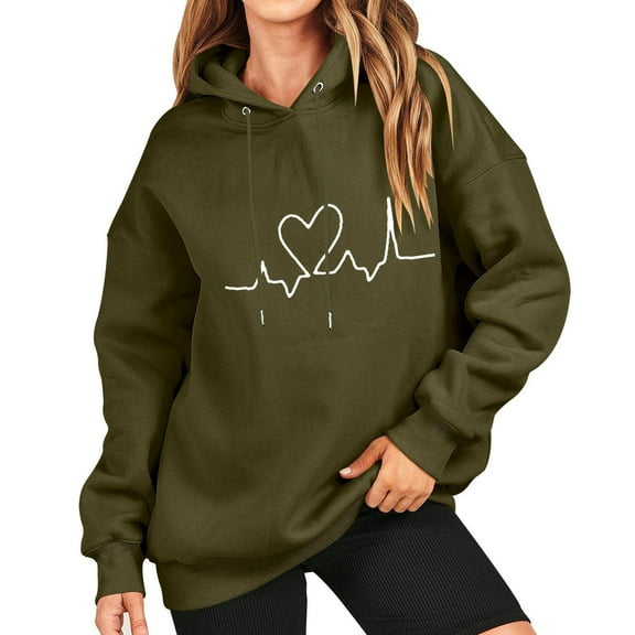 Black_Friday Deals Oversized Hoodies Women Tops T Shirts Winter Warm Coats Dressy Baggy Sweatshirt Loose Pullover Tops Long Sleeve Electrocardiogram Print Shirts Blouses Drawstring Hood with Pockets