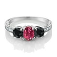 thumbnail image 2 of Gem Stone King 2.35 Ct Oval Pink Tourmaline Black Sapphire 925 Sterling Silver Moissanite Ring (Size 7), 2 of 4