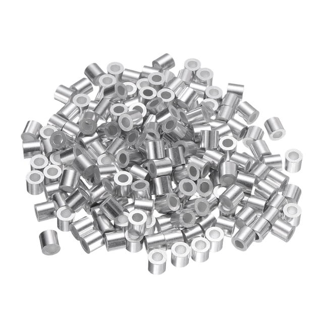 200 Pcs Aluminum Crimping Loop Sleeves for 3/32" Diameter Wire Rope, Round Wire Rope Sleeve for Cable Line End
