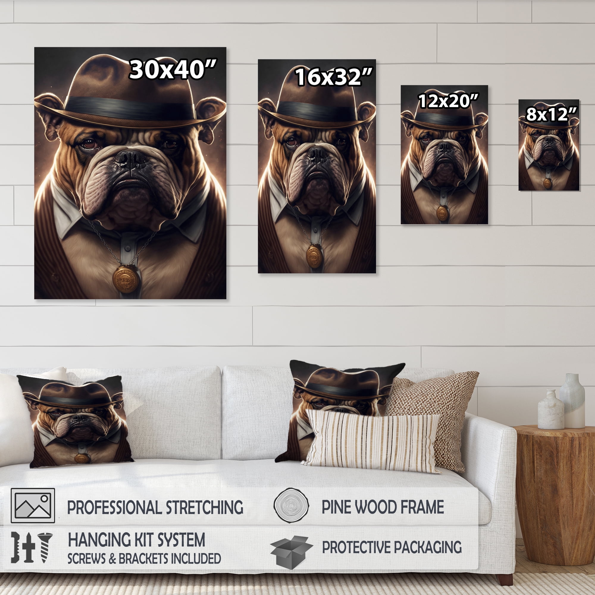 Designart Mafia English Bulldog II Canvas Wall Art