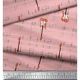 thumbnail image 3 of Soimoi Pink Georgette Viscose Fabric Notes & Guitar Musical Instrument Printed Fabric 1 Yard 42 Inch Wide, 3 of 5