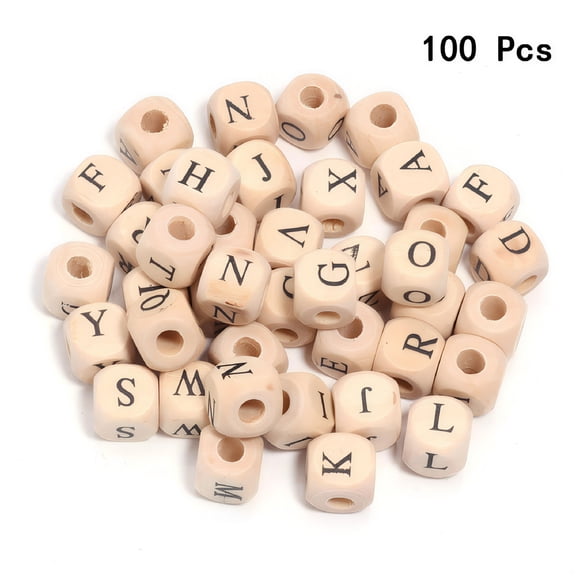 DESIGNICE 100 Pieces Alphabet Wooden Beads,Wooden Loose Beads Letters Decoration Durable Accessories Square Wooden Beads for Jewelry Crafts Project Alphabet Beads