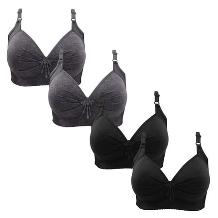 Gnurob Women Push Up Bralette 4 Pack Wireless Padded Bra with Straps Seamless Lace Brassiere Plus Size Bralettes Soft Breathable Underwear Everyday Bras Clearance Saving B05-Gray 3X-Large