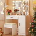 thumbnail image 5 of Ktaxon Vanity Set with 3 Color Lighted Mirror, Makeup Table with 3 Storage Shelves & Drawers, Dressing Table Makeup Desk with Stool,White, 5 of 11
