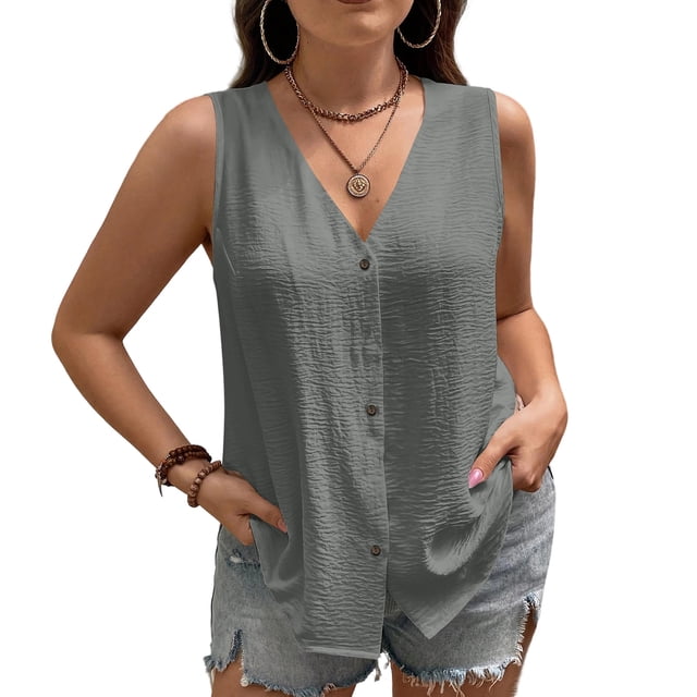 Tops de Color Sólido para las Mujeres Botón Cuello Redondo 3/4 Manga Blusa Casual, las Mujeres de Entrenamiento Tops Suave Transpirable