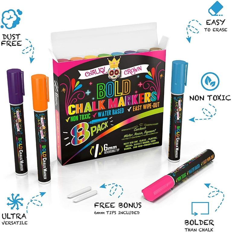 Mr. Pen-Chalk Markers, 6 Pack, Dual Tip, Assorted Color, 8 Labels