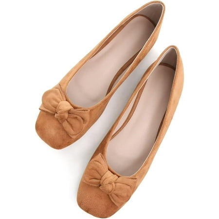 

Pfhytec LU Square Toe Flats Shoes Bowknots Ballet Flats for Women Studded Dress Shoes Comfort Light Weight Loafers