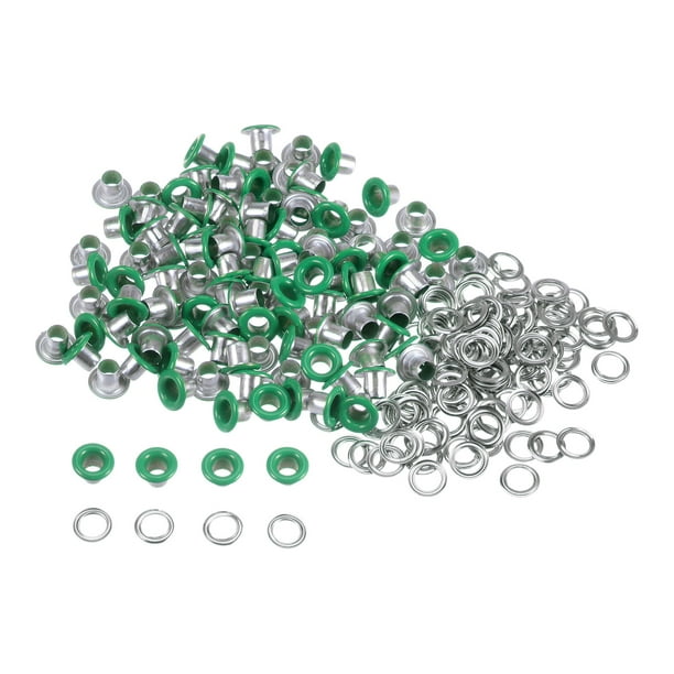 100 Juegos Ojales Kit Metal Ojales 3mm 0.12" Ojal Herramienta para Zapatos Ropa Cinturón Bolsa Bricolaje Proyecto, Verde