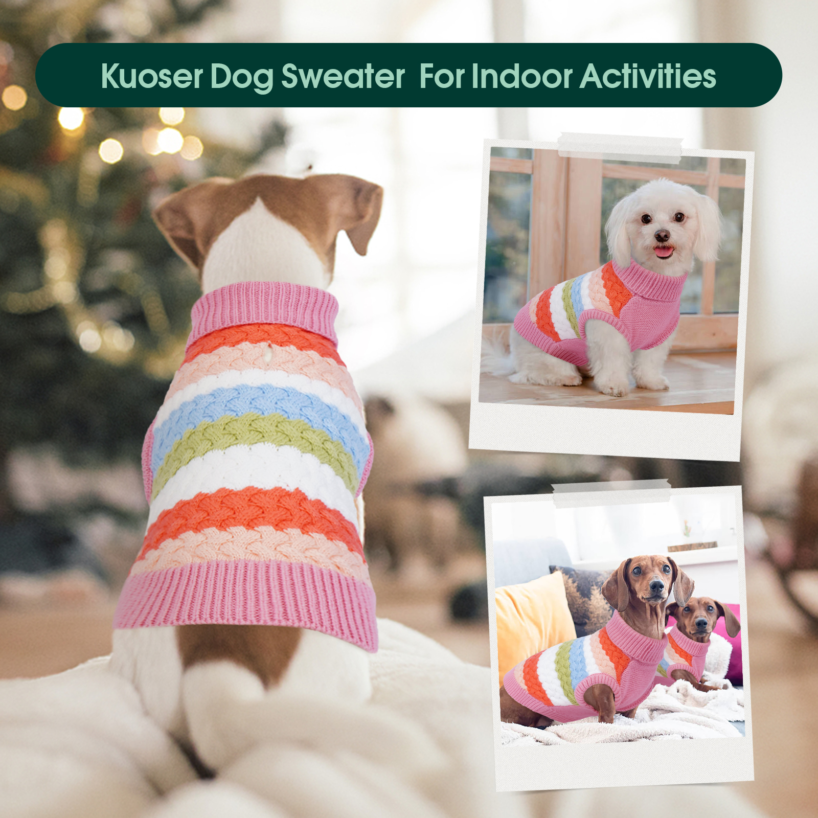 Kuoser Dog Sweater Warm Pet Knitwear Soft Winter Clothes for Dogs and Cats, Pink, M