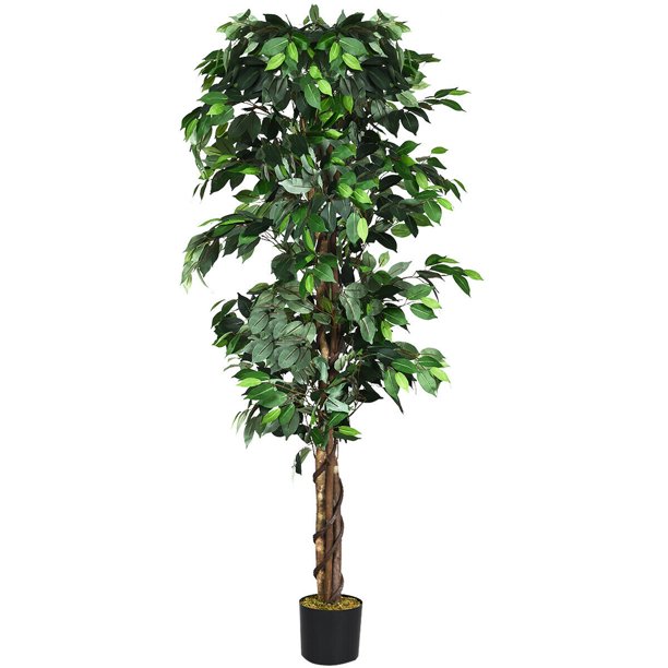 6 Feet Artificial Ficus Silk Tree Wood Trunks Green In