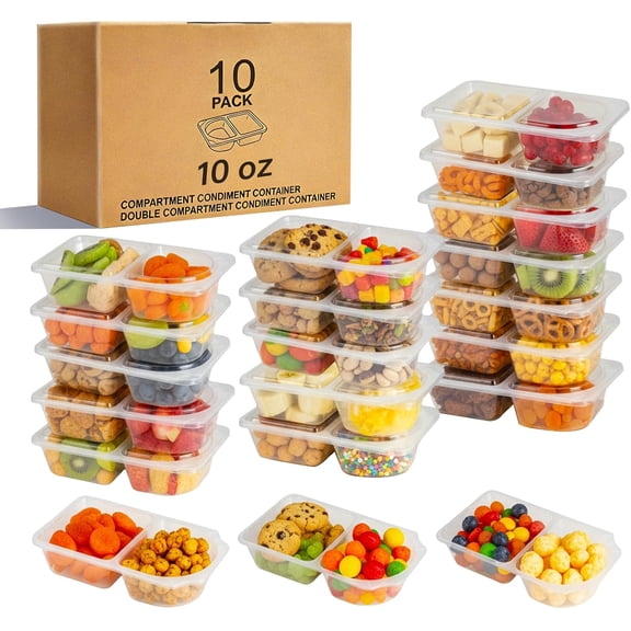 10 Pack Reusable Snack Containers with Lids, Snack Containers, Snack Pack Containers, meal prep containers Double Compartment, Container Portion Control for On the Go Travel Essentials