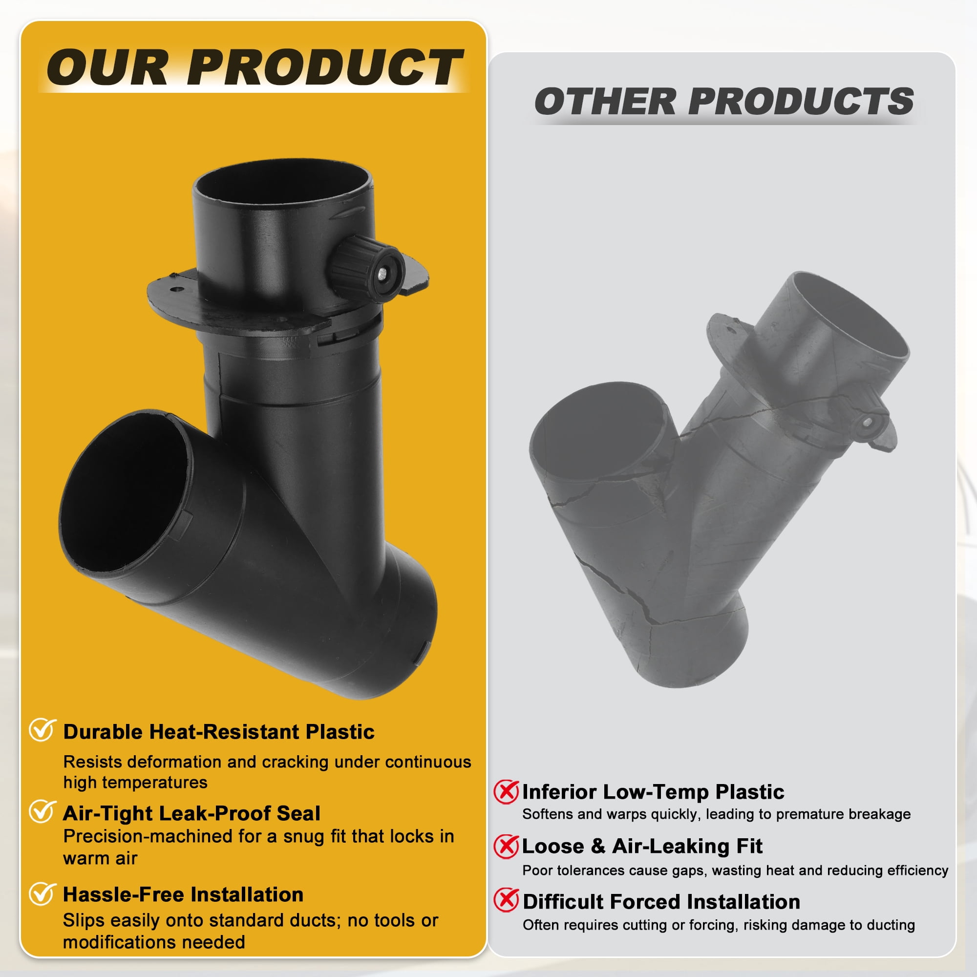 Car Heater Warm Air Ducting Pipe 60 mm Y Shape Outlet Connector Diesel Heater Duct Connector for Parking Caravan Heaters Black Plastic 1 Pcs