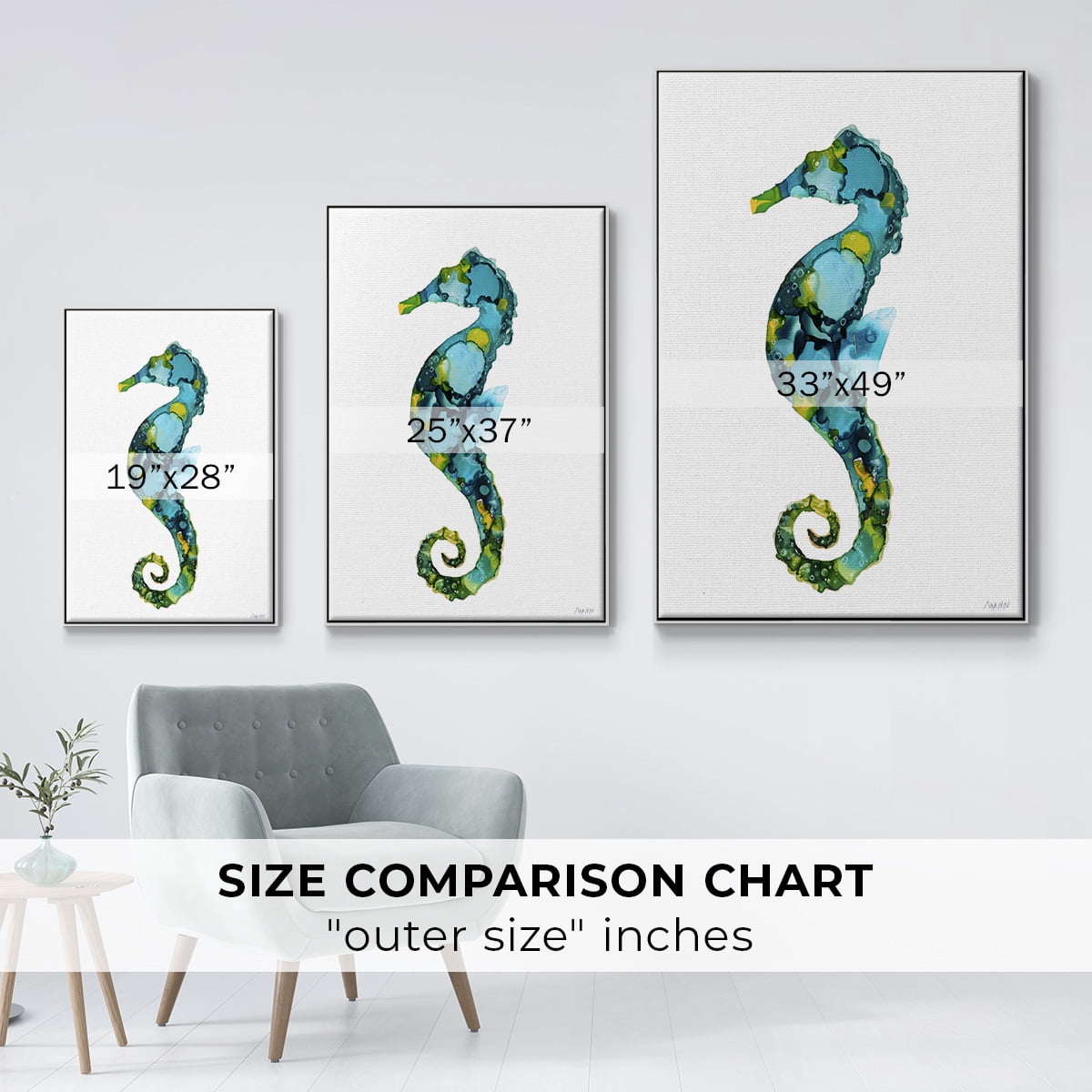 Seahorse Framed Premium Gallery Wrapped Canvas - Ready to Hang - 17 x 25 - White Floating Frame