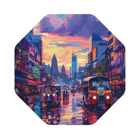 

Lukts Taxi Colorful Town Leather Drinks Coasters Set of 6 Suitable or Drinks Furniture Protection and Easy Clean up