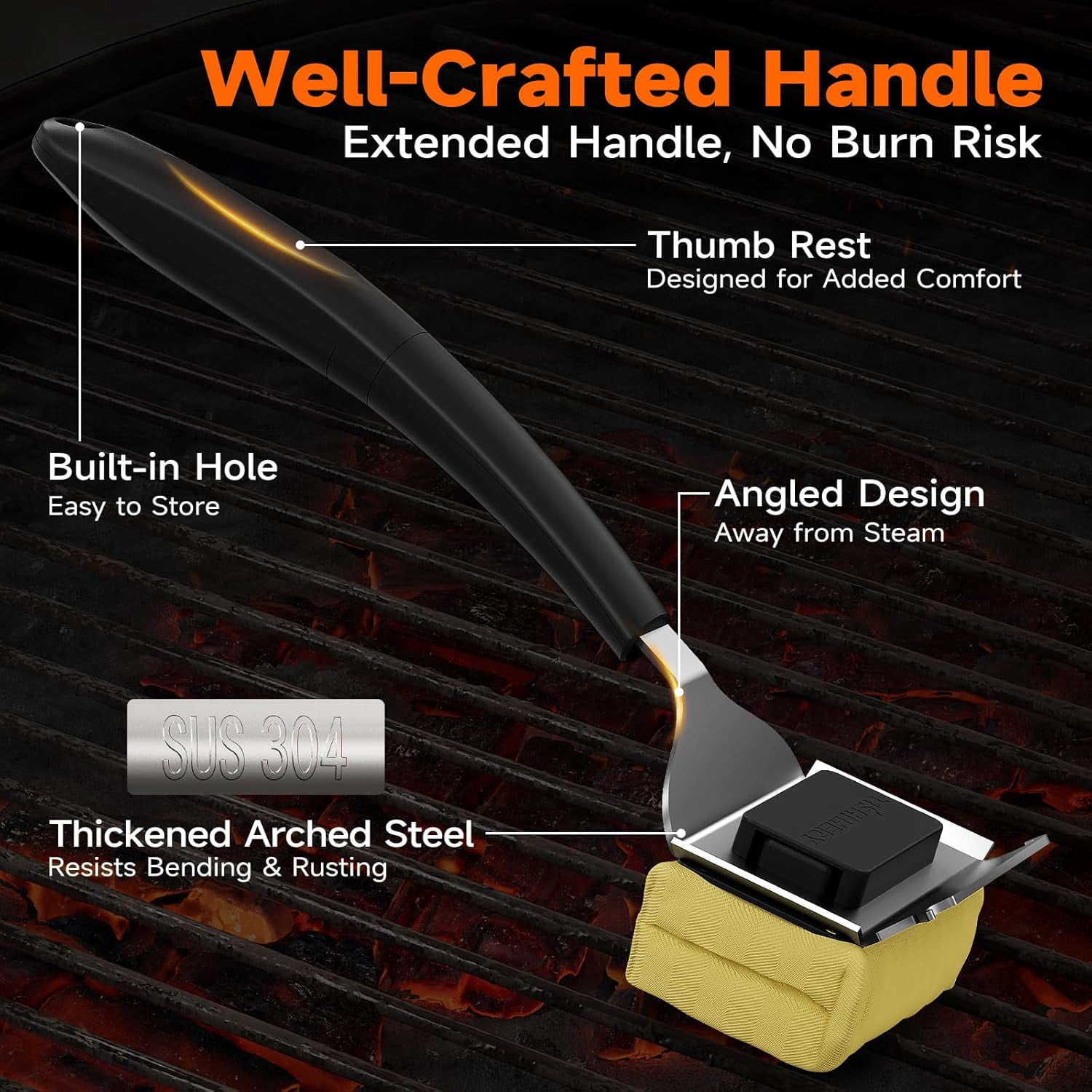 Bristle Free Grill Brush with Scraper for Outdoor Grill Cleaning, Safe Steam BBQ Grill Cleaner, Replaceable Head, Grilling Accessories for Cast Iron, Stainless Steel, Porcelain, Ceramic Grates