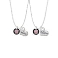 thumbnail image 1 of Delight Jewelry Silvertone Pink Paw on Black Disc Mother & Daughter Heart Necklaces (Set of 2), 19"+2", 1 of 4