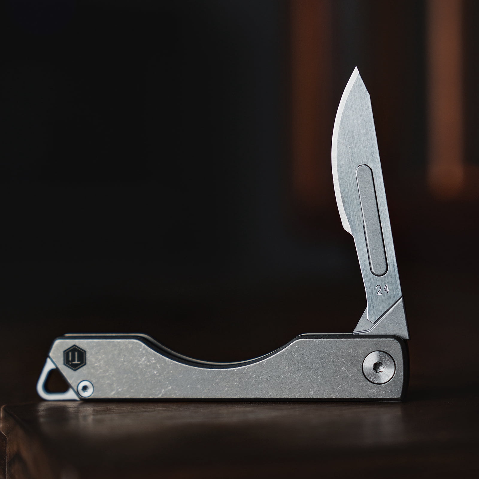 Key Unity KK01 Titanium Folding Knife, Utility EDC Pocket Knife with #24 Replaceable Blade, for Outdoor Hunting, Camping, Fishing, Hiking for Men & Women (Sandblasted)