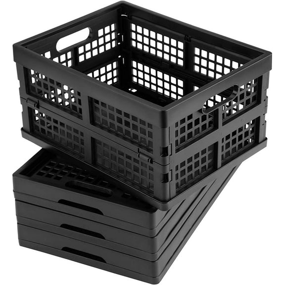 16L Plastic Collapsible Storage Crates,Folding Crates Storage,Pack of 4,Black