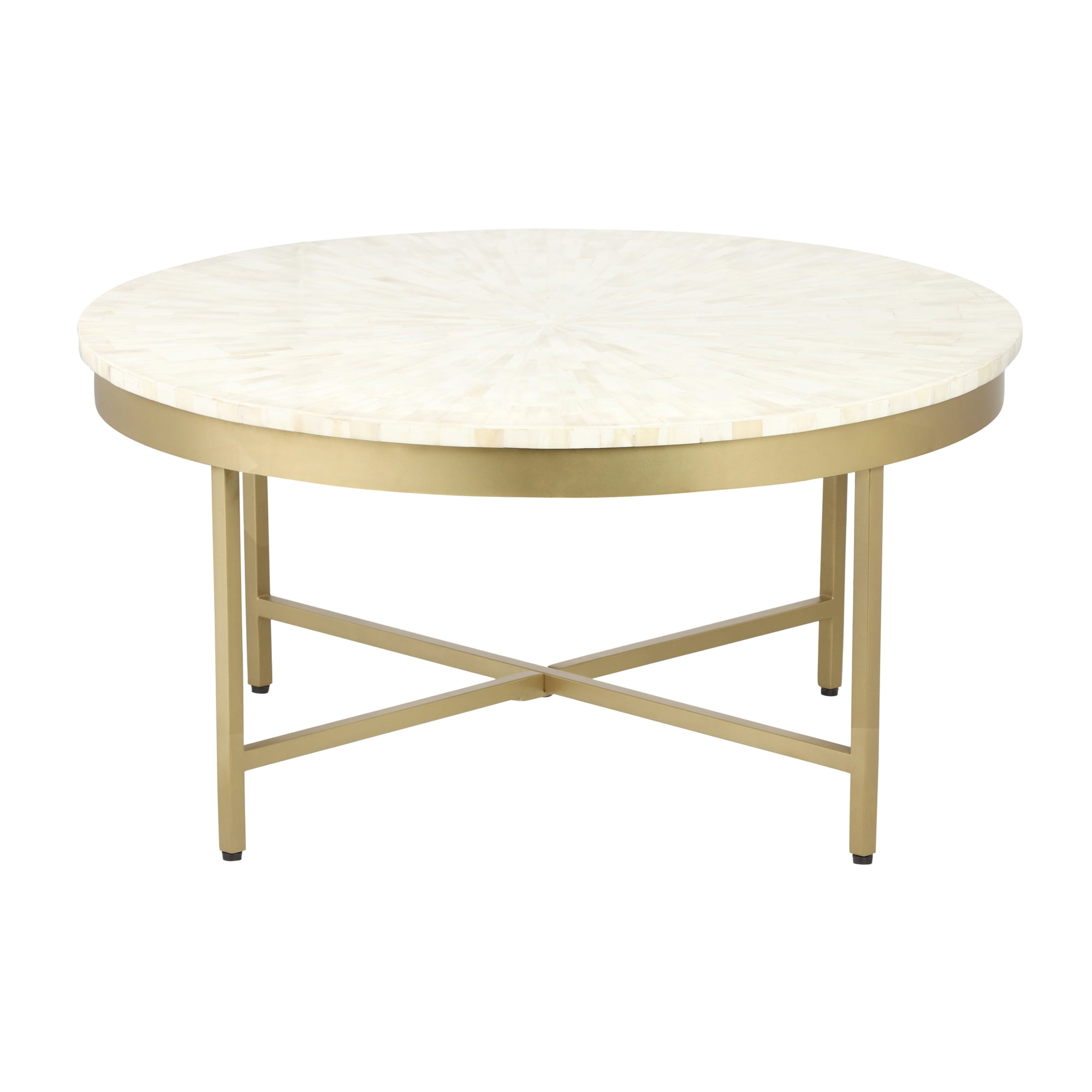 Ox Bay Charlie Contemporary Metal and Bone Inlay Round Indoor Coffee Table