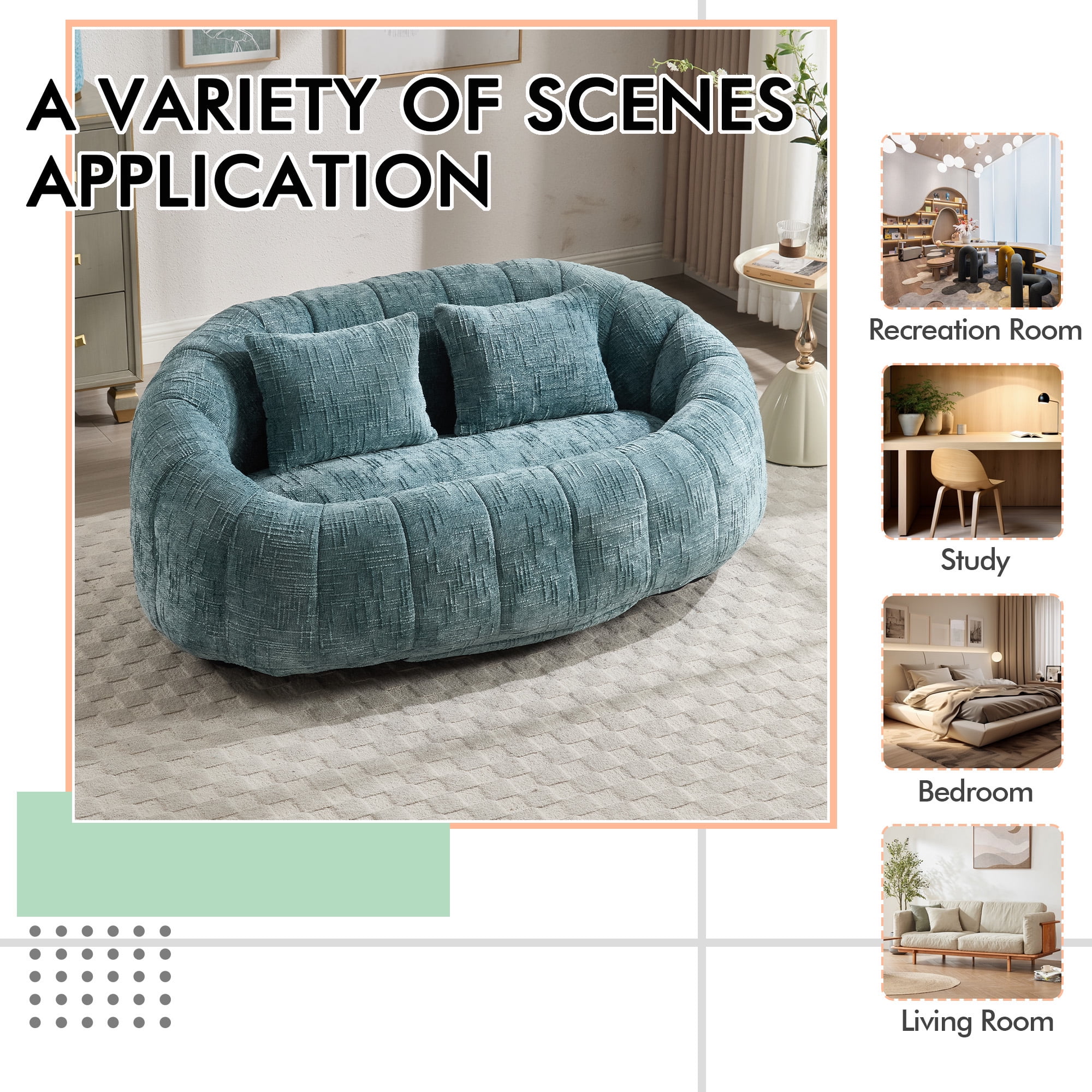 MOONMISS Chenille Loveseat Size Durable Chenille Fabric High Back Loveseat-Teal
