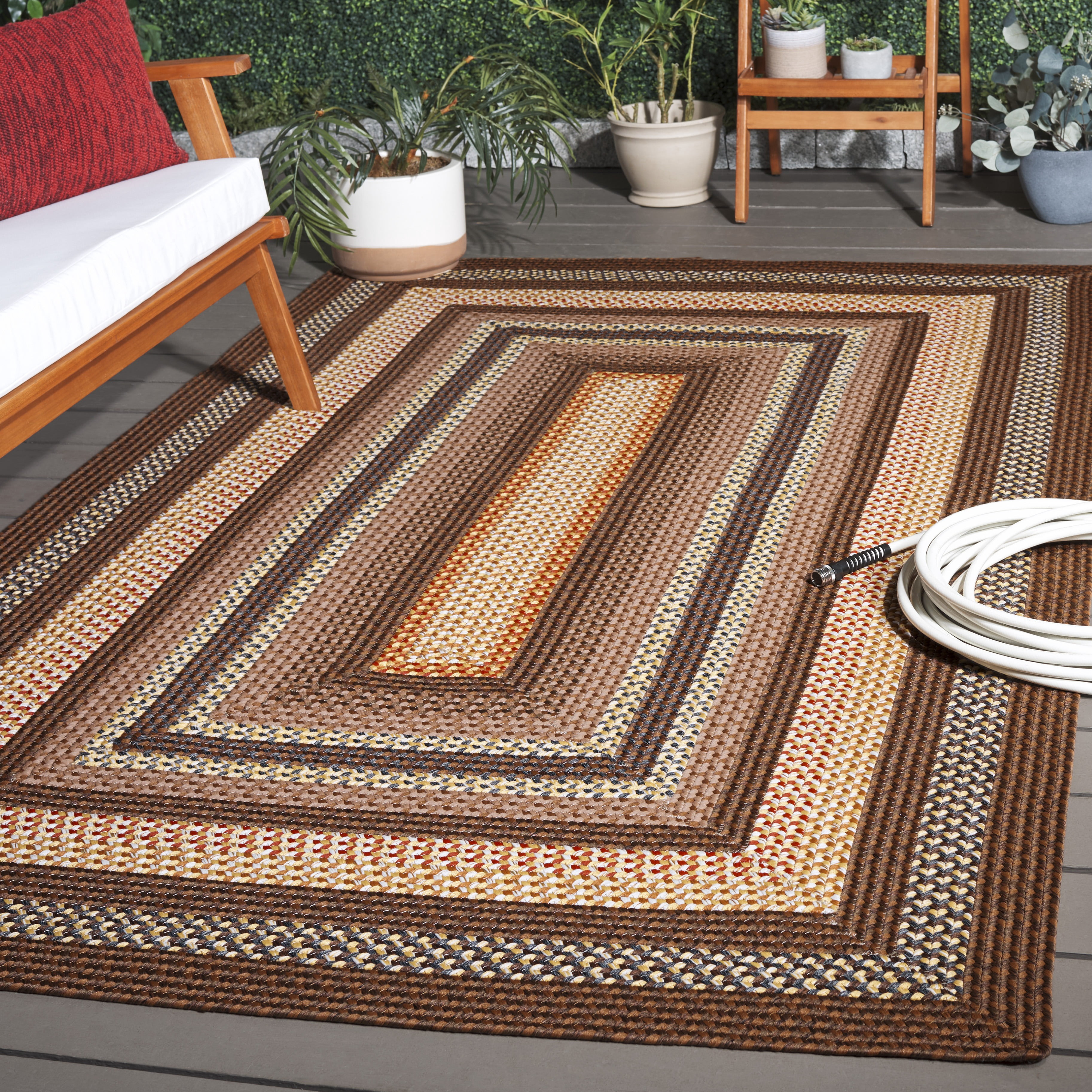 Safavieh Braided Angel Bordered Machine Washable Reversible Area Rug, Brown/Light Brown, 5' x 5' Square