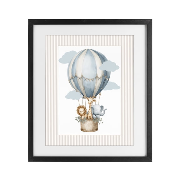 Stupell Industries Eclectic Hot Air Balloon Animals Black Framed Print Under Glass, 13 x 16, by Christine Simpson Art