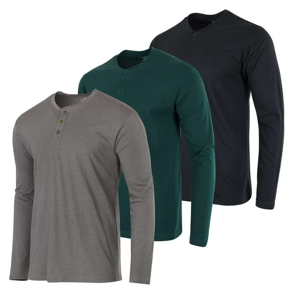 Real Essentials 3 Pack: Men's Cotton Short & Long Sleeve Henley T-Shirt Performance Activewear (Available In Big & Tall)