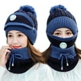 thumbnail image 2 of Cheers.US 3Pcs/Set Winter Knitted Beanie Hat Face Neck Warmer Set for Women Girls Fleece Lining Ski Caps with Pompom, 2 of 7
