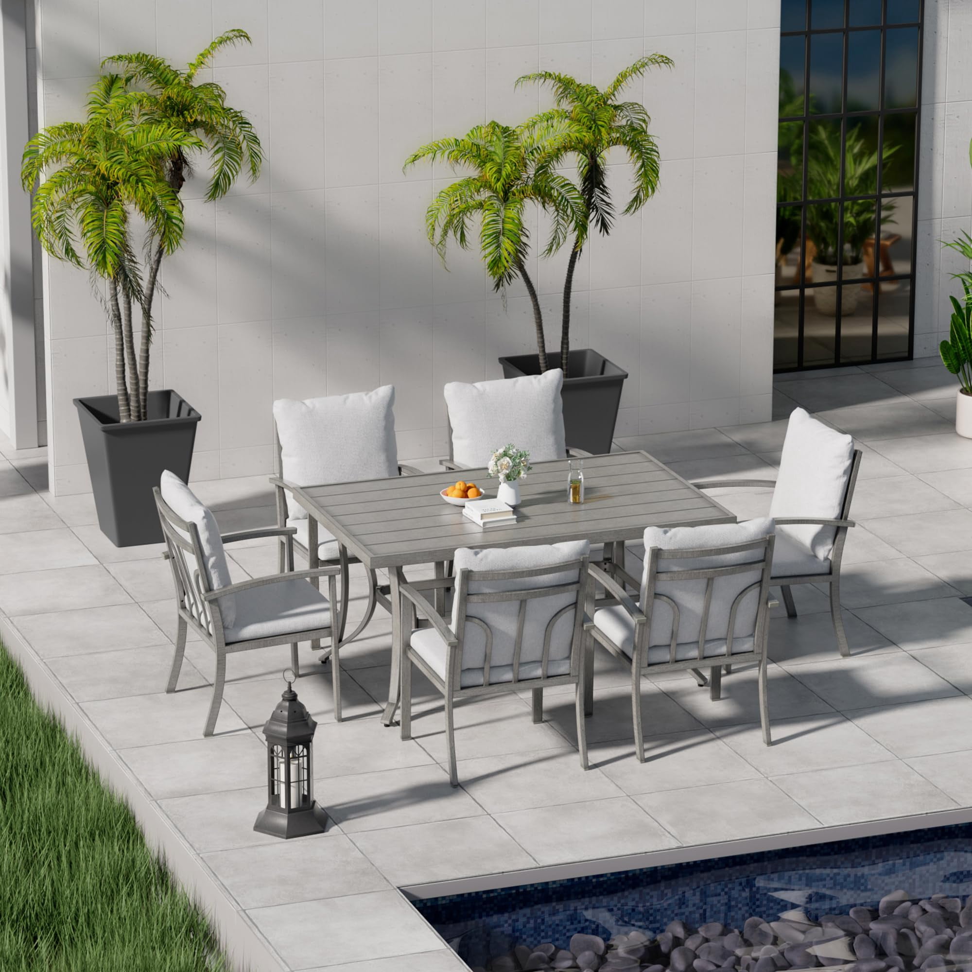 Aluminum Outdoor Dining Chairs Set of 6, Patio Dining Chairs with Cushion, Backrest and Armrest