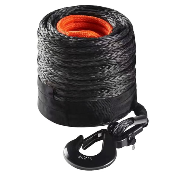 Synthetic Winch Rope, 3/8 Inch x 85 Feet 26,500 lbs Synthetic Winch Line Cable Rope with Protective Sleeve   Forged Winch Hook   Pull Strap, Universal Fit for SUV, Large Off-Road Vehicle, Truck