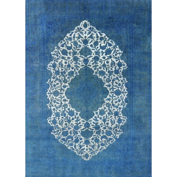 Ahgly Company Indoor Rectangle Mid-Century Modern Iceberg Blue Oriental Area Rugs, 2' x 5'