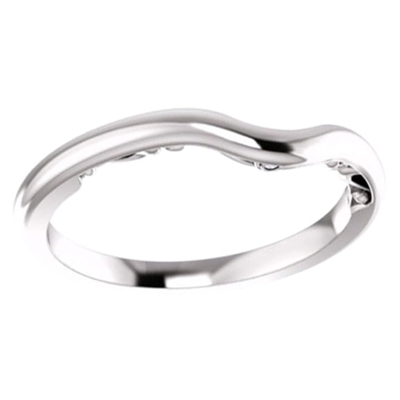 Round Cut White Natural Diamond Accent Band Ring In 14K Solid White Gold, Size-4