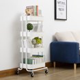 thumbnail image 3 of Walsport Heavy Duty Rubbermaid Mobile Storage Organizer 4-Tier Metal Mesh Rolling Utility Trolley Cart with Handle for Kitchen & Bathroom, White, 3 of 11