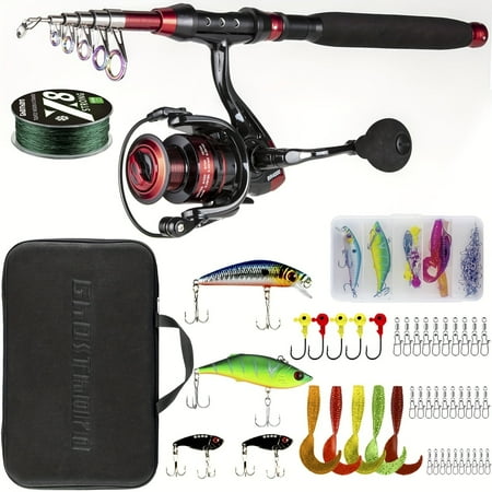Ghosthorn Fishing Rod&Reel Combo Telescopic Pole Kit Fishing Gear Starter Compact Carrier Bag for Freshwater Saltwater Gifts for Men Women