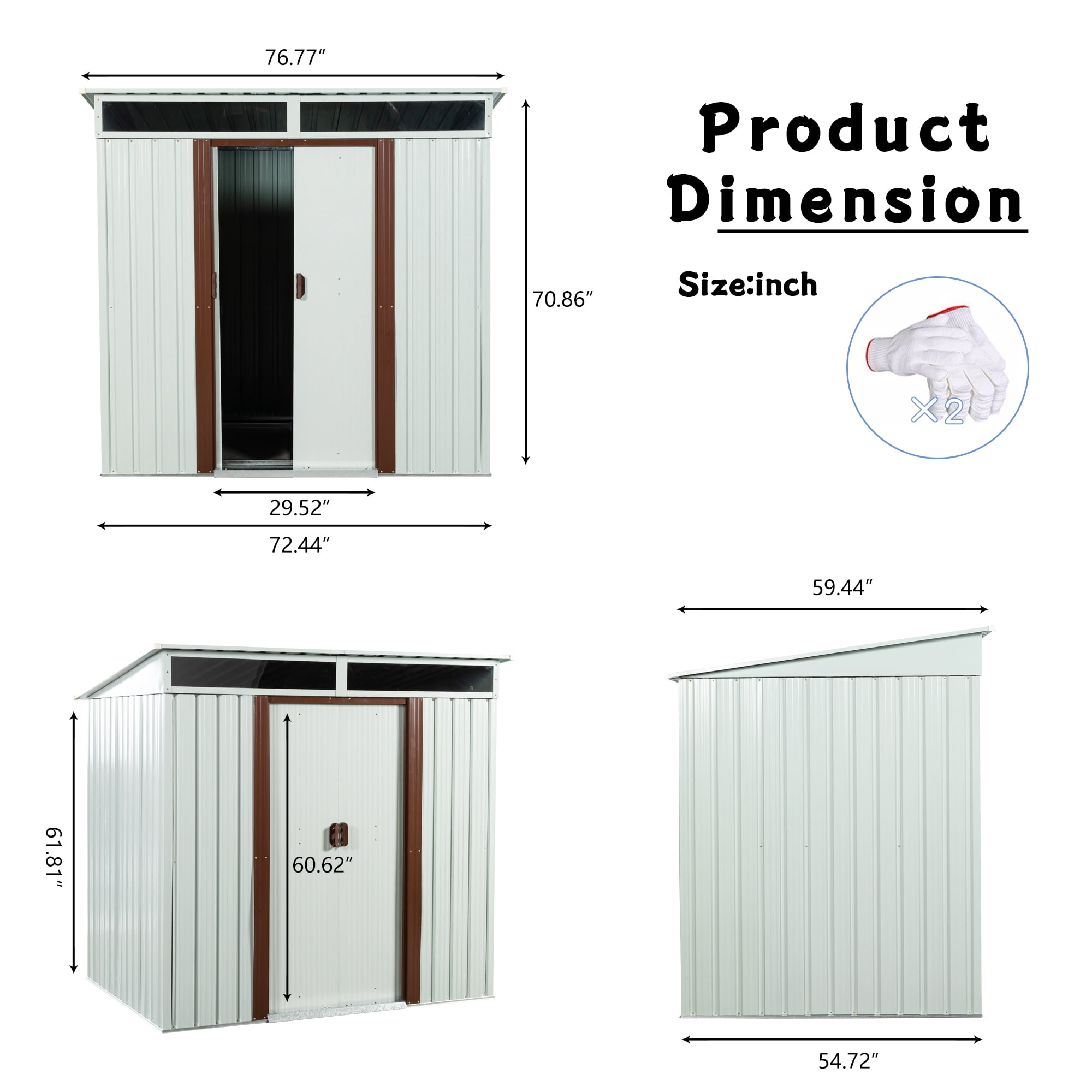5' x 6' Outdoor Storage Shed, HOYOA Galvanized Metal Storage Shed with Lockable Door for Garden Backyard Patio Lawn, Weather Resistant and Waterproof, White