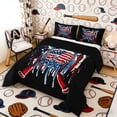 thumbnail image 2 of Erosebridal Black USA Flag Baseball Queen Comforter Set, Drip Sport Bedding Comforter Set for Men and Boys, Black Reversible 3pcs, 1 Comforter and 2 Pillowcases, 2 of 6