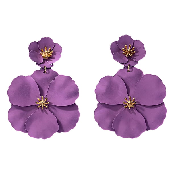 Pendientes colgantes de flores, pendientes de botón, pendientes colgantes románticos mate Violeta