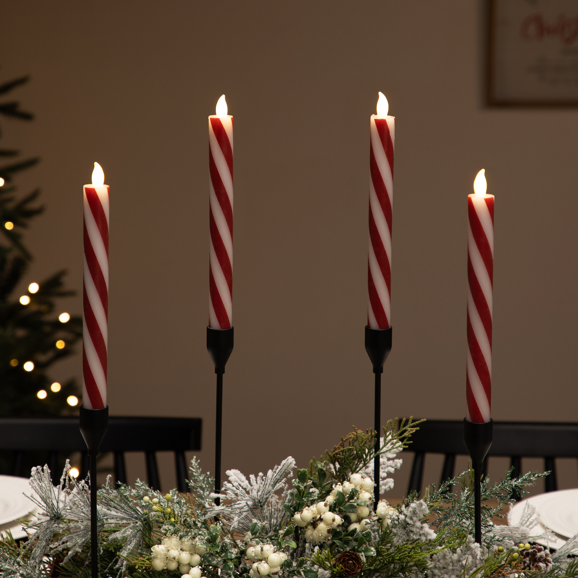 Northlight Candy Cane Striped Flameless Tapered Christmas Candles - 9.5" - Red and White - Set of 4