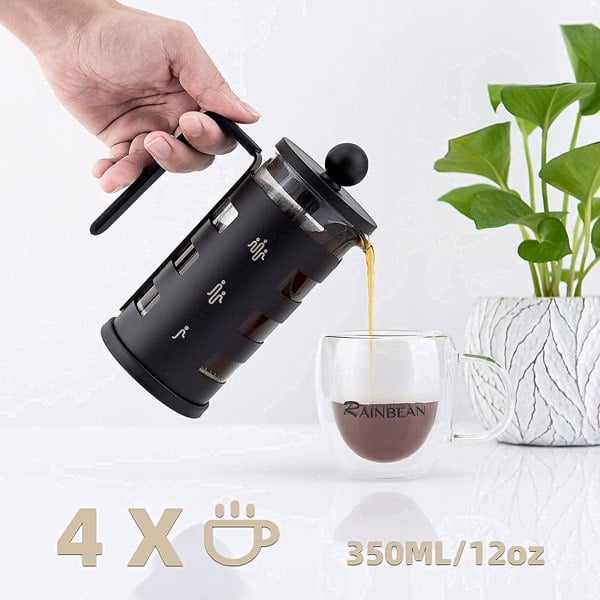 Mini French Press for 12oz Small French Press Coffee Maker with 4 Level  Filtration System Borosilicate Glass Durable Stainless Steel Thickened Heat  Resistant,Black 
