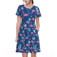 thumbnail image 1 of Bixox Robe d'Été à Manches Courtes pour Femmes Robe Ample Longueur Genou avec Poches-Plantes et Flamants Roses, 1 of 7