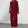 thumbnail image 7 of Womens 2 Piece Outfits Dressy Casual Cap Sleeve Keyhole-Back Crewneck Top and Wide Leg Long Pants Sets (2XL, Wine), 7 of 7